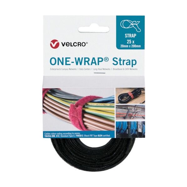 Velcro Europe社 ONE-WRAP ストラップ 幅13mm×長さ200mm 黒 難燃性タイプ VEL-OW64302 25本