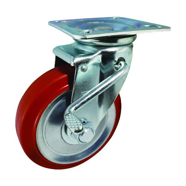 ヨドノ プレス製自在金具ブレーキ付赤ゴム車 100φ 119 x 100 x 144 mm 1点