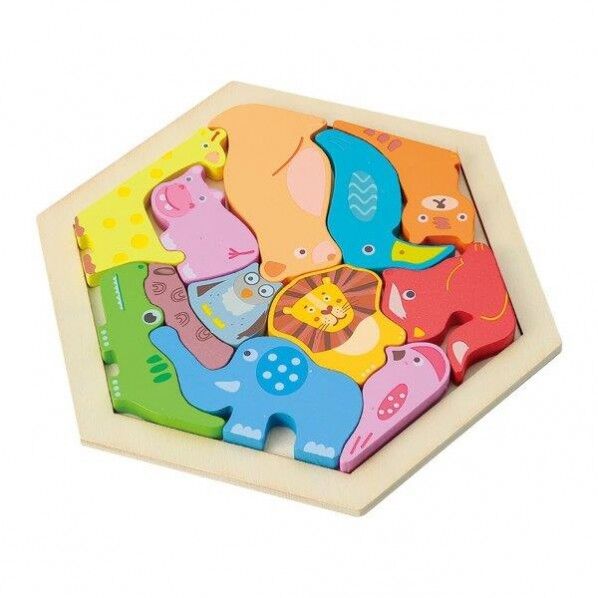 木製六角ハﾟスﾞル どうぶつ