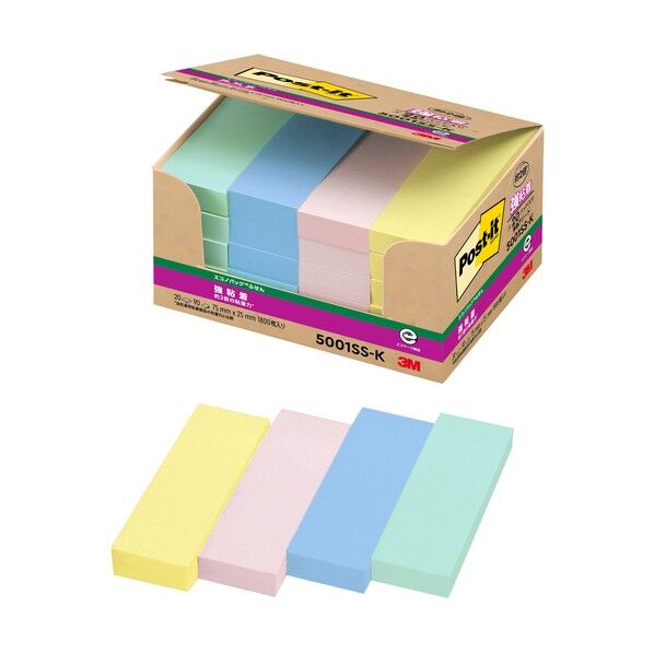 ポストイットエコノパック強粘着ふせん イエロー,ピンク,ネプチューンブルー,アップルグリーン 5001SS-K 1800枚