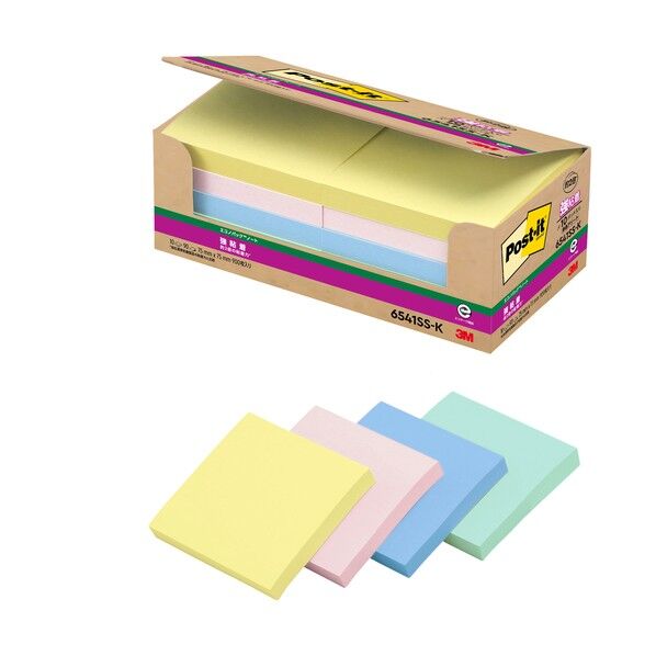 ポストイットエコノパック強粘着ノート イエロー,ピンク,ネプチューンブルー,アップルグリーン 6541SS-K 900枚