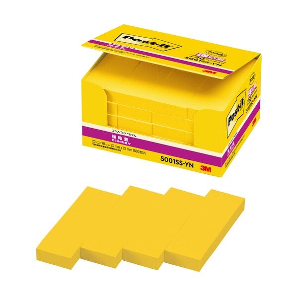 ポスト・イット 強粘着 75X25mm 90枚X20パッド イエロー 5001SS-YN 1点