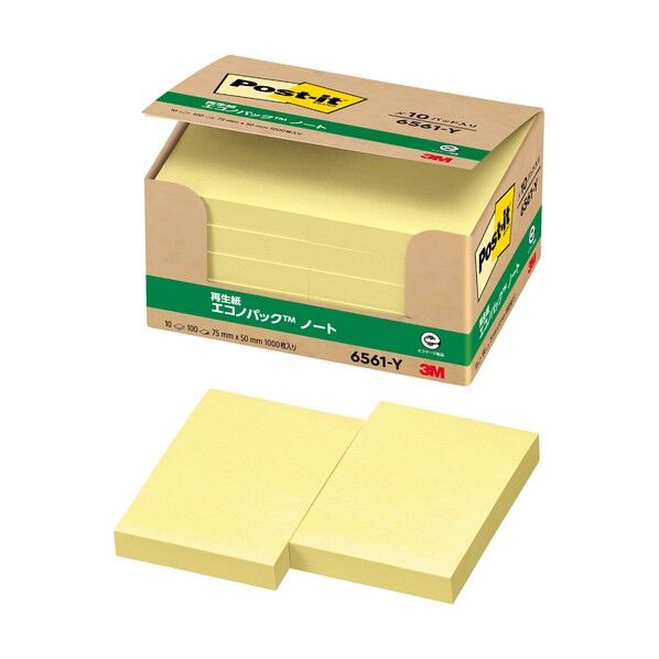 ポストイット再生紙エコノパック イエロー 6561-Y 1000枚