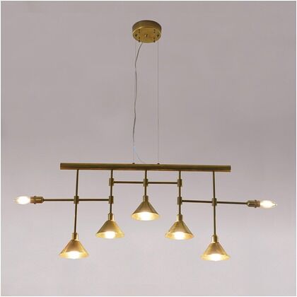 インダストリアルライト 真鍮生地7灯ワイヤー吊ペンダントライト