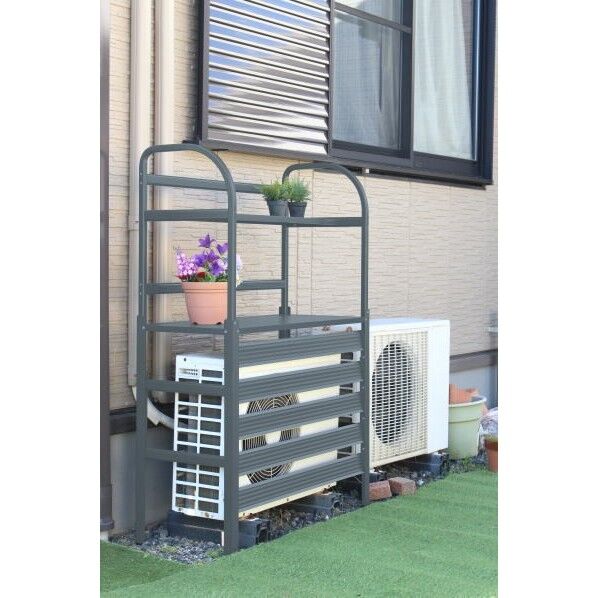 谷村実業 アルミエアコン室外機カバー棚付き 90X38.25X72.8/109.5(棚部天板)/131cm 内寸:83.5X36.5X71cm グレー(GY) TAN-931 1台...