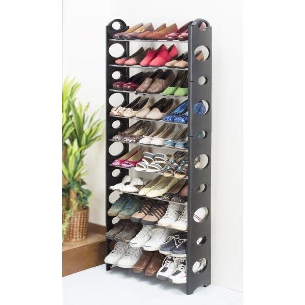 シューズラック10段 カバー付き 黒