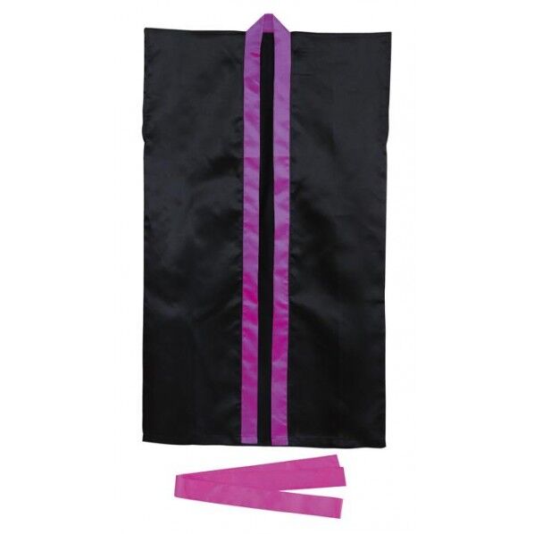 ソフトサテンロングハッピ J 黒/紫襟(ハチマキ付)