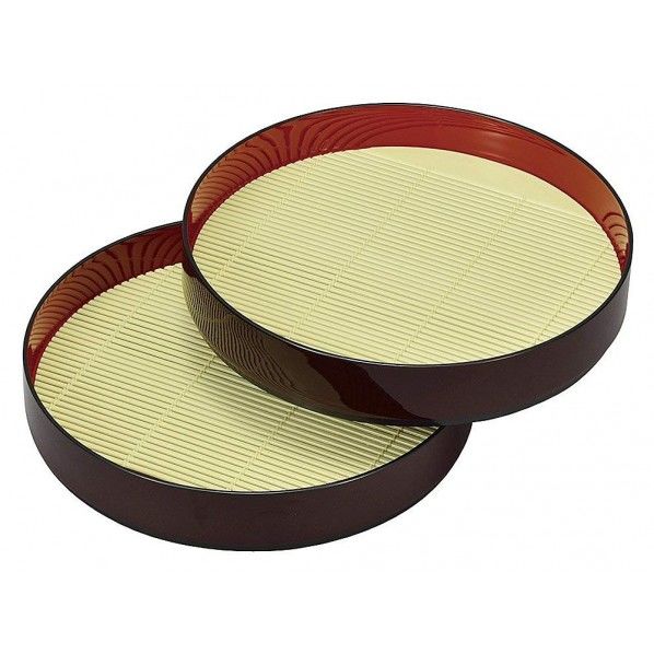 山中塗 そば皿 溜内朱 幅20.4×奥行20.4×高さ3.5cm 2枚