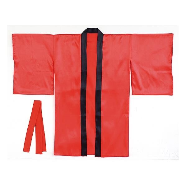 ※法人専用品※アーテック ソフトサテンロングハッピ袖付 S(ハチマキ付) 1170×900mm、ハチマキ45×1400mm 赤 14556 1個