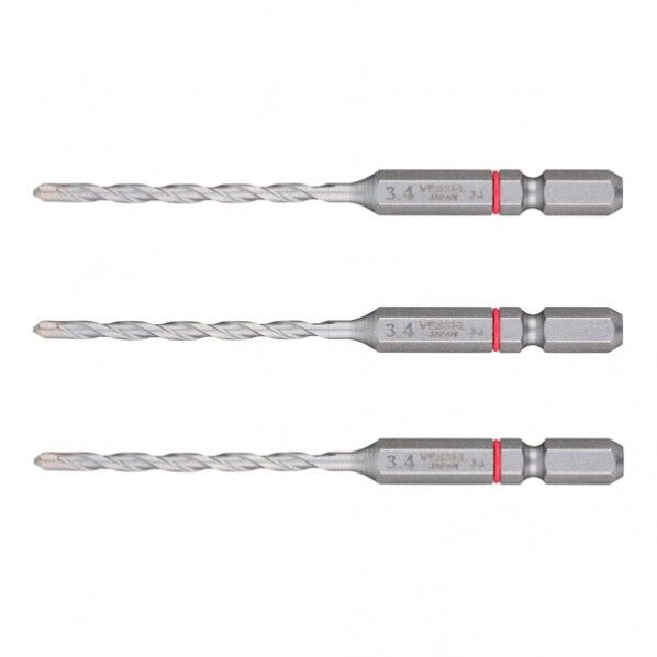 ベッセル クッションドリル 磁器タイル用3本組 直径Φ3.4×有効長45×全長90 CPD3S-3.4 1本