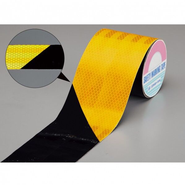 日本緑十字社 AHTP-100TR 粗面用高輝度プリズム反射テープ 100mm幅×3m厚み:0.46mm 黄/黒 319062 1巻...