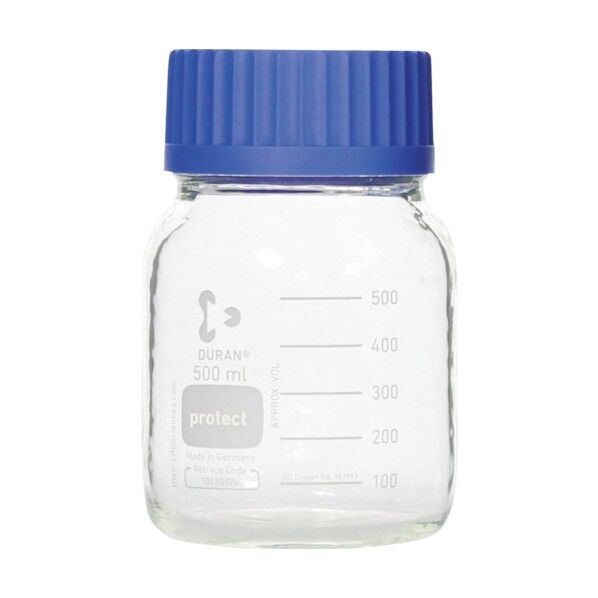 ねじ口びん 広口 セーフティコート 青キャップ付 500mL 017250-0500A 10個