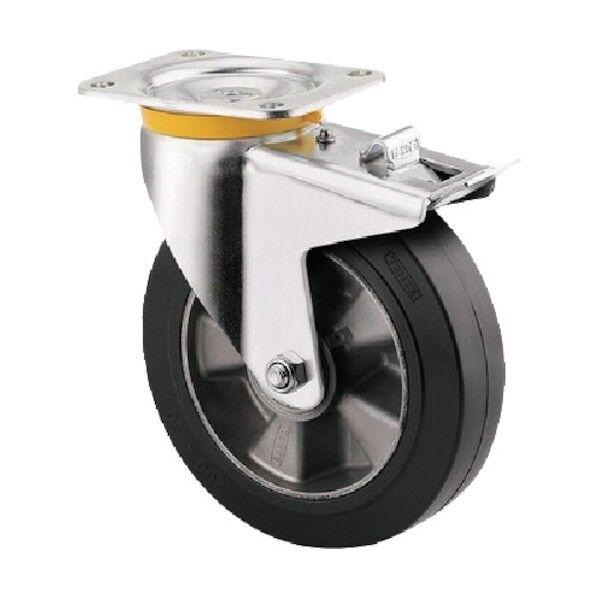 重荷重用キャスターZETA(ゴム車・スプリング方向矯正) φ200 自在式(スプリング方向矯正・トータルロック付) 468BIEP200P63 1点