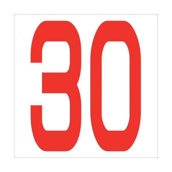 カッティングステッカー 数字30 文字高100mm 赤 6300005831 1点