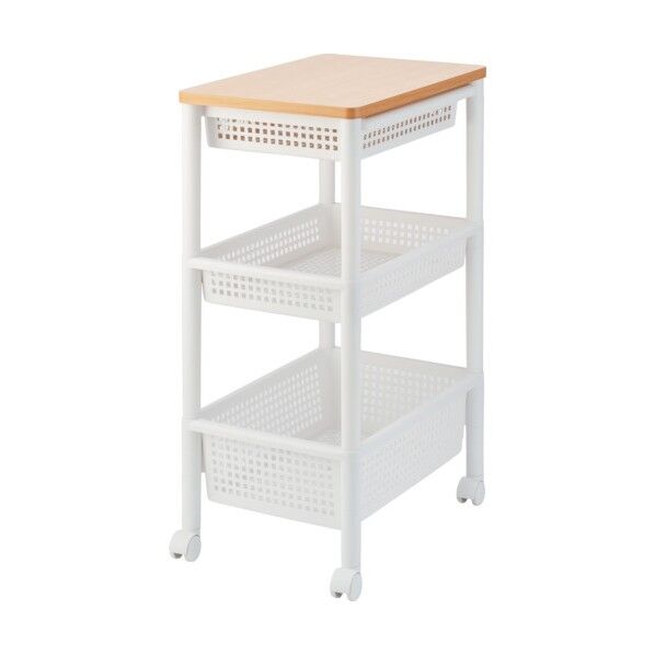 ウッドトップワゴン ワイド3段 引出し付き 811000865 1点