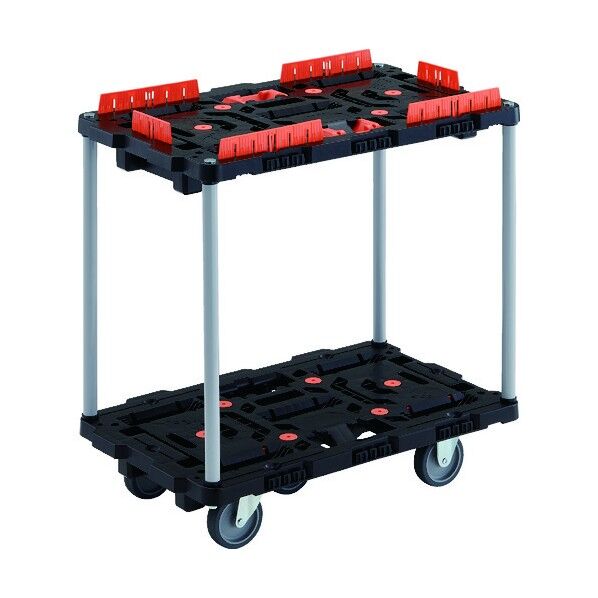 連結式樹脂製2段台車 ビートル 700X450 自在3輪 柵付 ハンドルなし BT720KJ3-E100 1点