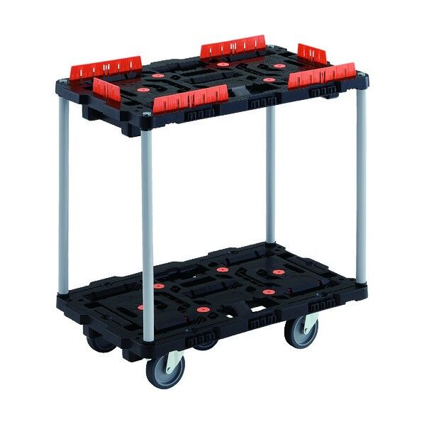 連結式樹脂製2段台車 ビートル 700X450 自在5輪 柵付 ハンドルなし BT720KJ5-E100 1点