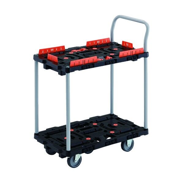 トラスコ(TRUSCO) 連結式樹脂製2段台車 ビートル 700X450 自在3輪 柵 とめたろう ハンドル付 BT724KJ3-E100T 1点