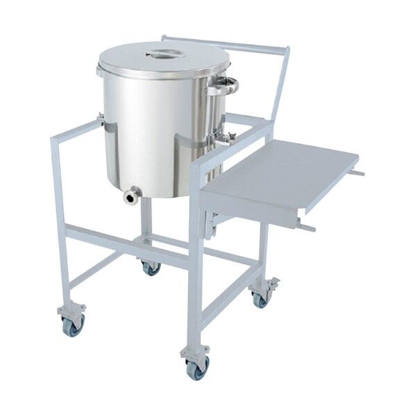 ステンレス片テーパー型汎用容器 80L 架台付(作業台・取っ手・蓋置付) (W×D×H):904×760×1000mm(Wは作業台を開いた場合) KTT-ST-ASCA-47 1個