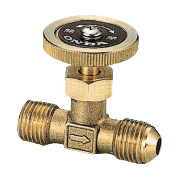 製作所 ストレートミニチュアバルブ R1/4×45°フレアーR1/4 黄銅ハンドル ホースニップル・フレアーナット付き OMV-762-3 1点