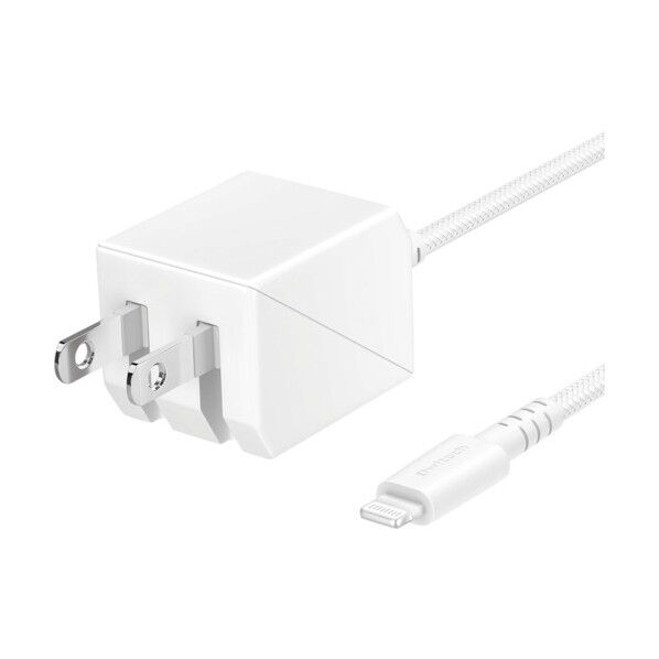 高い耐性を誇る新素材のアラミド繊維を採用した超タフLightningケーブル 一体型AC充電器 OWL-ACJKLT25-2WH 1点