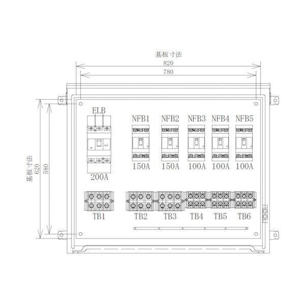 セフティー電気用品 仮設動力分電盤 5回路(150A×2)(100A×3) P200-N5 1点