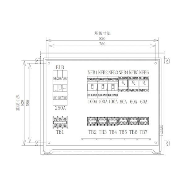 仮設動力分電盤  6回路(100A×3)(60A×3) P250-N6 1点