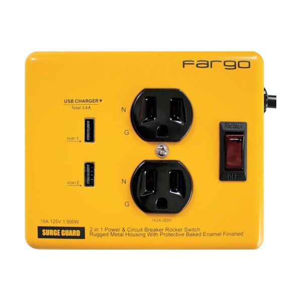 スチールタップ AC2個口 3.4A USB 2ポート イエロー