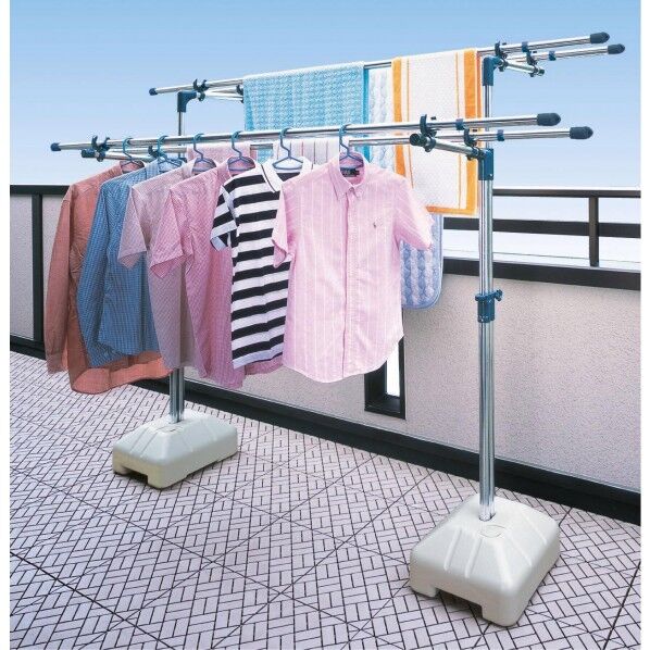 ステンレス 組立式ものほし台 プローベース付き サイズ: 350×820×1150~1700mm（ブロベース含む）、片側使用時/350×610×1150~1700mm（ブロベース含む） 1個