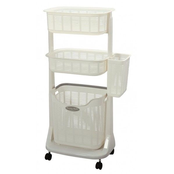 ランドリーバスケット 3段 キャスター付き サイドポケット付き サイズ(約):幅45.3×奥行32.7×高さ101.5cm (ポケット取り付け時の幅/54.5cm) 1個