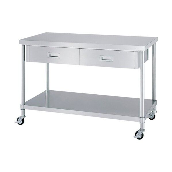 ステンレス作業台片面引出付ベタ棚キャスター付 WDBC-18045-800-SU75 1点