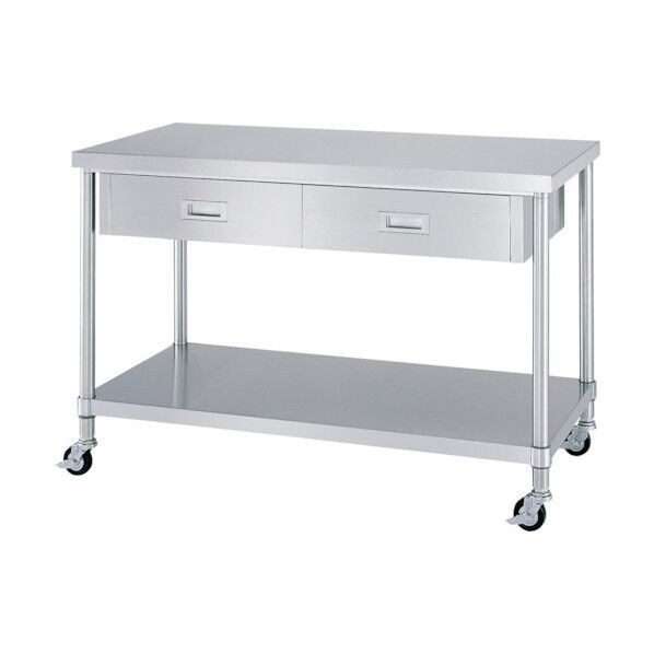 ステンレス作業台片面引出付ベタ棚キャスター付 WDBNC-12045-800-SU75 1点