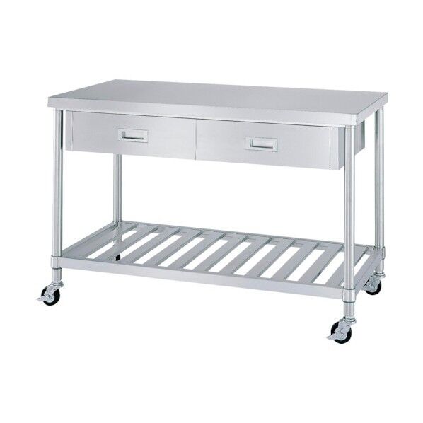 ステンレス作業台片面引出付スノコ棚キャスター付 WDSNC-12090-800-SU100 1点
