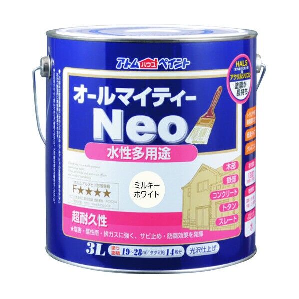 水性オールマイティーネオ(水性つやあり多用途塗料） ミルキーホワイト 3L 1