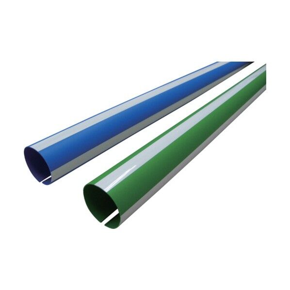 ワニ印 単管安全表示カバー 「目立つぞ」 ブルー/白 長さ900mm 1点