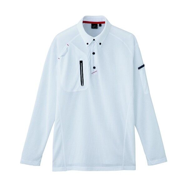 長袖ボタンダウンポロシャツ(男女兼用) 001ホワイト 3L 10604 1