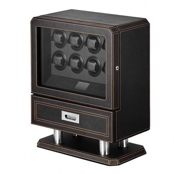 合皮8連ワインディングマシーン(合皮ブラック) 合皮(ブラック)ステッチ:イエロー 横:50.5cm・奥行:26cm・高:58.5cm LU71008BY 1個