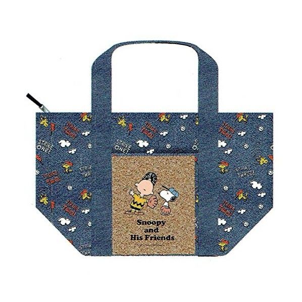 コルクポケット付デニムランチバッグ スヌーピー 幅300×高さ190×奥行115mm KBCO3 1個