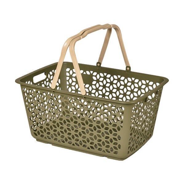 1559 ハンドル積み重ねバスケット グリーン 513×355×260 155935 1点