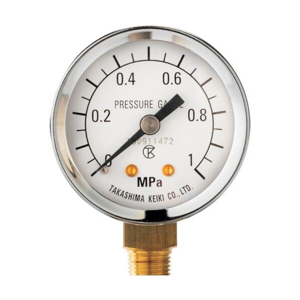 小型圧力計(A枠立型・φ40)圧力レンジ0.0~0.1MPa R1/8 1737010 1点