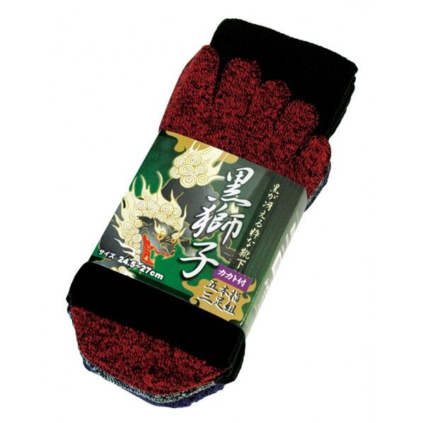 黒獅子 カカト付5本指 フリー 9015 3足組