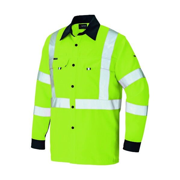 長袖シャツ(男女兼用)高視認性安全服AZ2735-091ハイパーイエロー×ネイビー4L 091ハイパーイエロー×ネイビー 4L 2735 1