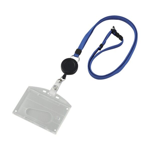 吊り下げ名札(リール式ストラップ)ハードケース 2枚収納式 吊名札346BL クリア/青 安全標識 300042 1個