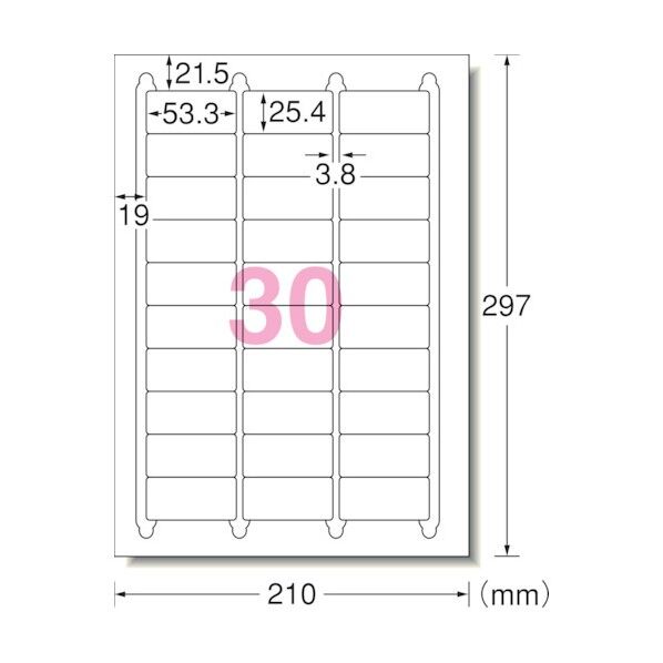 ラベルシール(プリンタ兼用) ●規格:A4判 (210×297mm)_x000D_
●一片サイズ:53.3mm×25.4mm 31277 1PK