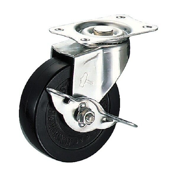 プレート式キャスター 320E (ゴム車・ステンレス金具) 自在ストッパー付