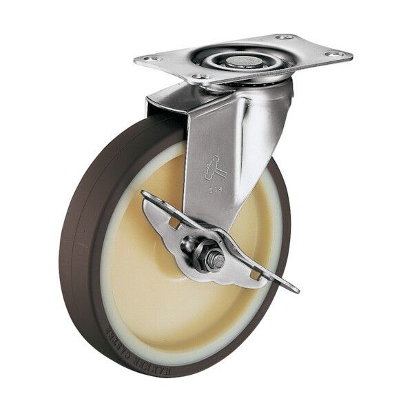 プレート式キャスター 320E (ナイロンホイールウレタン車) 自在ストッパー付