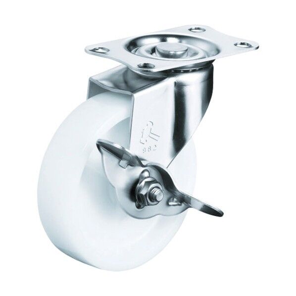 プレート式キャスター 320E (ナイロン車・ステンレス金具) 自在ストッパー付