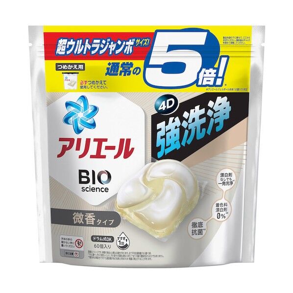 P&Gジャパン アリエール ジェルボール4D 微香 詰め替え 60個 1点