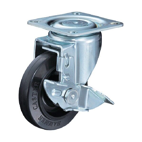 プレート式省音キャスター(ナイロンホイールゴム車) 自在ストッパー付