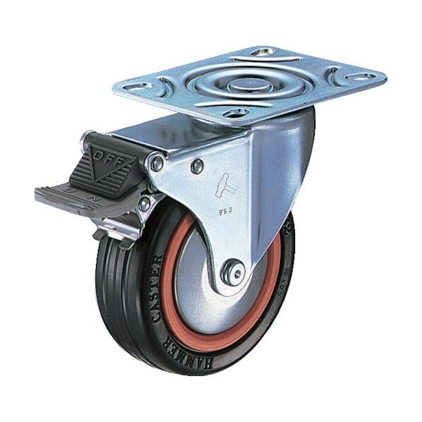 プレート式キャスター 420M (ナイロンホイールゴム車) 自在ダブルストッパー付